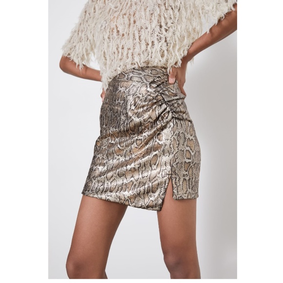 ZARA Sequin Snake Print Ruched Mini Skirt NWT - Picture 3 of 7